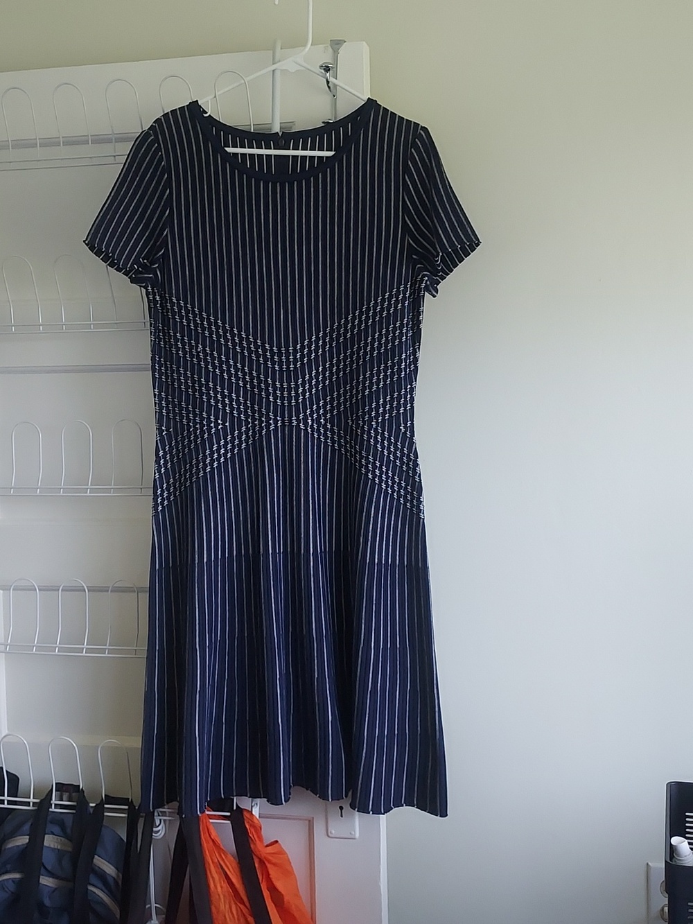 St. John Collection Atlantis Knit Fit & Flare Dress NWOT 12 Short Sleeve Wool